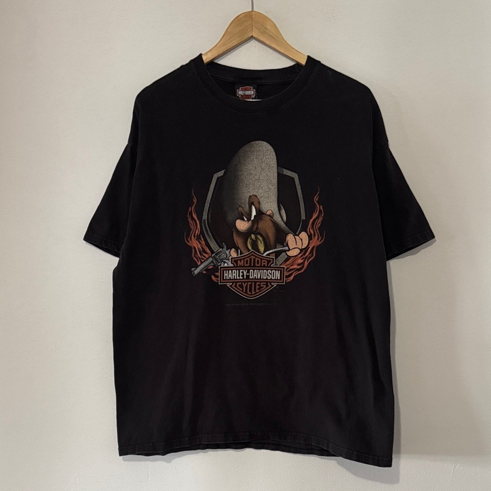 Vintage Y2K Harley Davidson x Looney Tunes T-Shirt / Large / 2010, Flames Pistol
